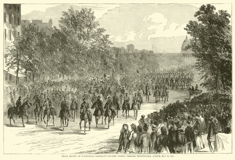 Stor gjennomgang i Washington, Sheridans kavaleri som passerte Pennsylvania Avenue, 23. mai 1865, mai 1865 av American School