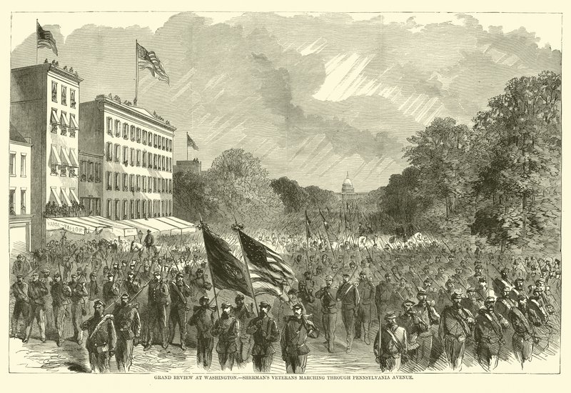 Stor gjennomgang i Washington, Shermans veteraner som marsjerte gjennom Pennsylvania Avenue, mai 1865 av American School