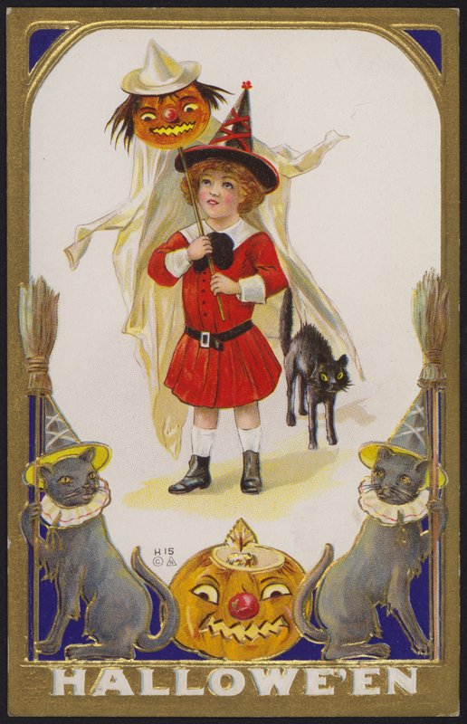 Halloween-kort (fargelitografi) av American School
