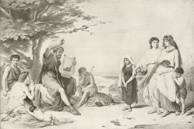 Homer resiterer Iliaden (gravyr) av American School
