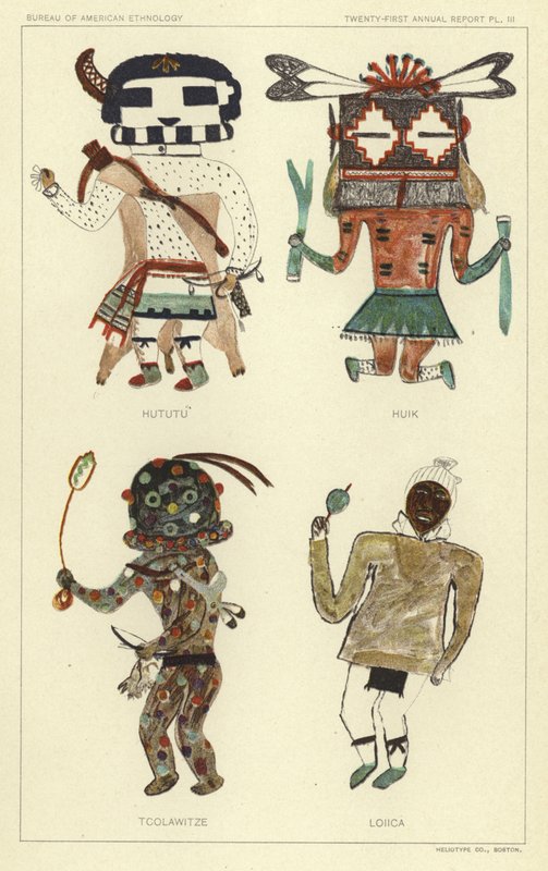 Hututu, Huik, Tcolawitze, Loiica (farge litho) av American School