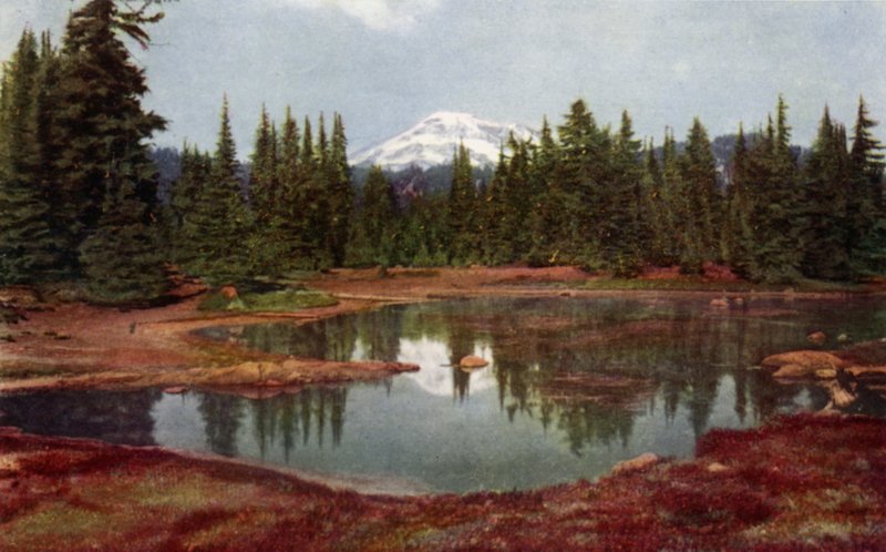 I Oregon-fjellene (farge litho) av American School