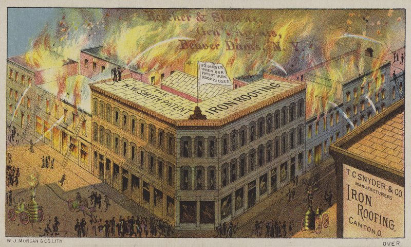 Jernsikre bygninger for å motstå brann (chromolitho) av American School
