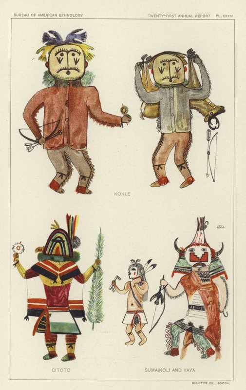 Kokle, Citoto, Sumaikoli og Yaya (farge litho) av American School