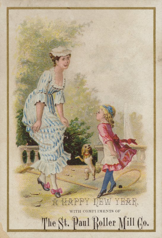 Dame og jente danser, nyttårskort av American School