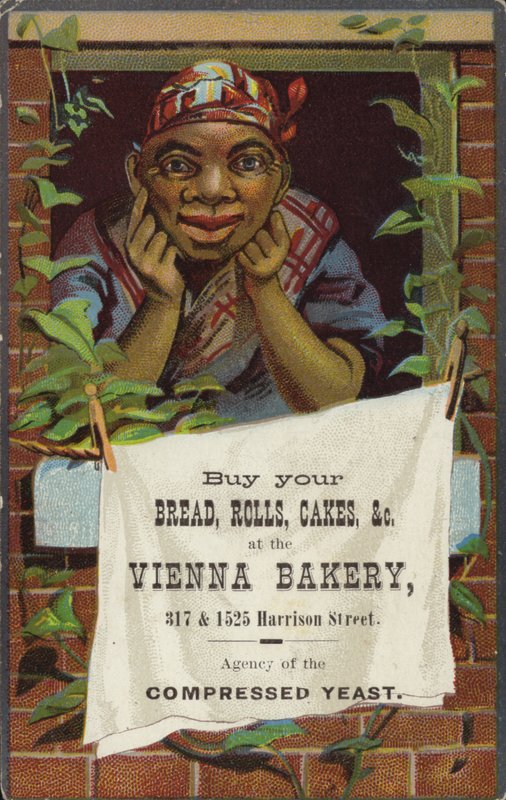 Dame på Vindu som annonserer Vienna Bakery av American School