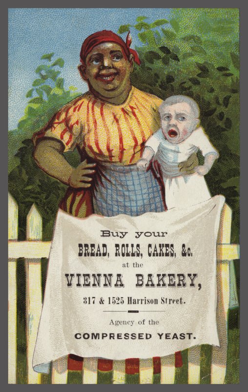 Dame med baby annonserer Wien Bakery av American School
