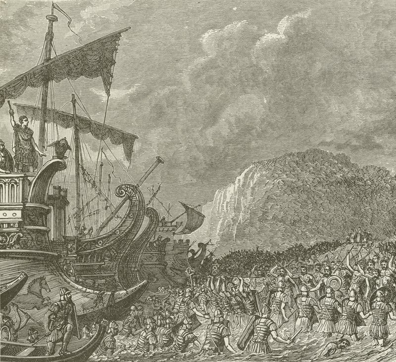 Landing av romerne, under Cæsar, i Storbritannia, B C 55 av American School