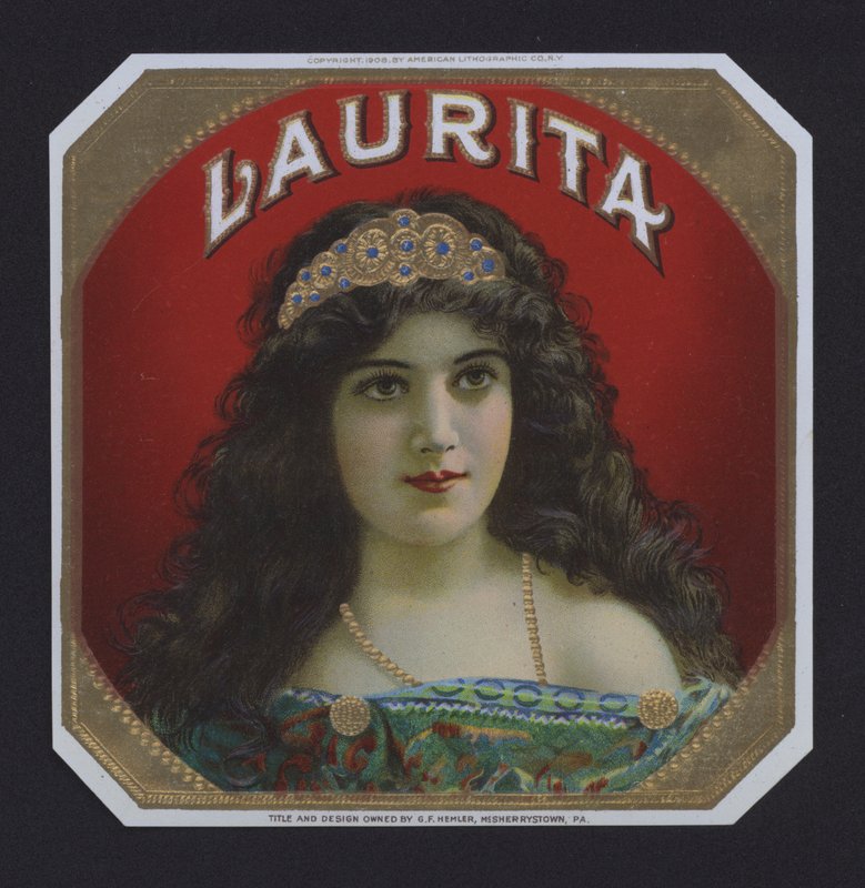 Laurita, sigaretikett (chromolitho) av American School