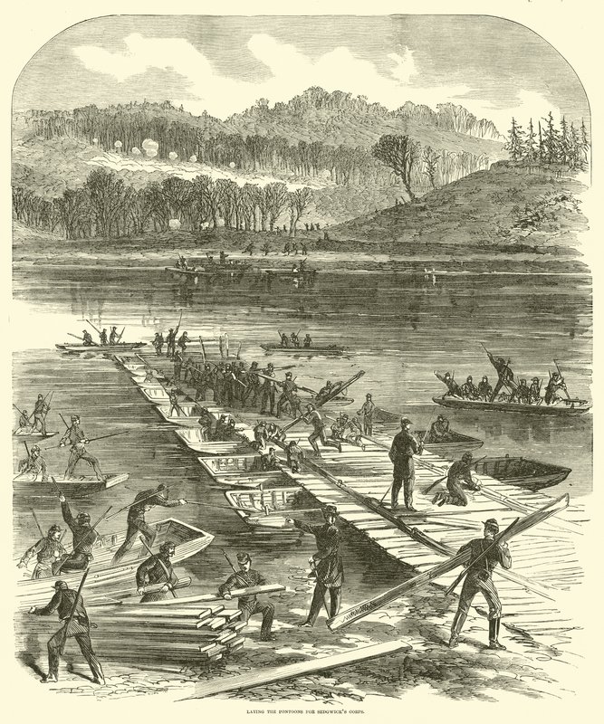 Legging av pongtongene for Sedgwicks korps, april 1863 av American School