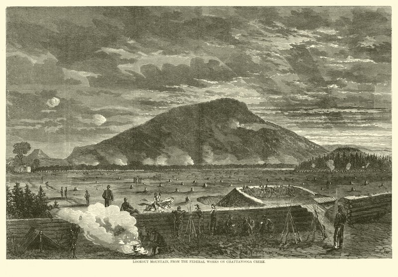 Lookout Mountain, fra Federal Works on Chattanooga Creek, november 1863 av American School