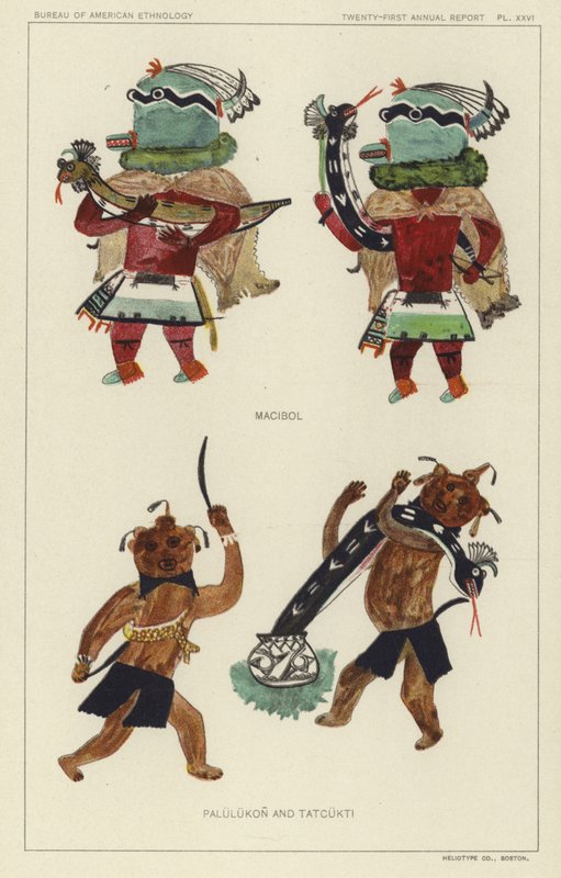 Macibol, Palulukon og Tatcukti (farge litho) av American School