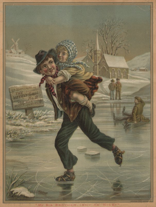 Storebroren min, er han ikke snill? (farge litho) av American School