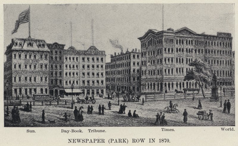 Avis (Park) Row i 1870 (litho) av American School