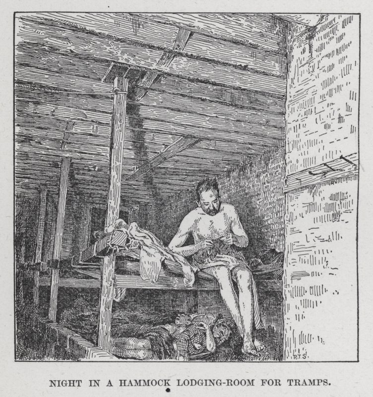 Natt i en hengekøye-overnatting-rom for tramper (litho) av American School