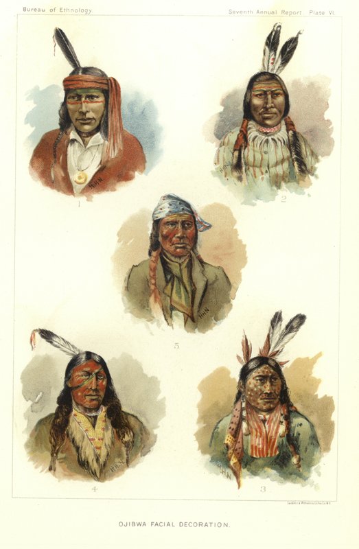 Ojibwa ansiktsdekorasjon av American School