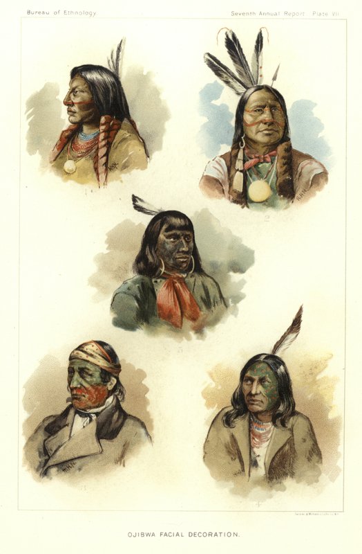 Ojibwa ansiktsdekorasjon av American School