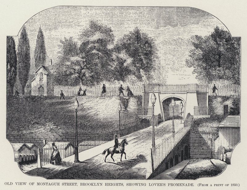 Gammel utsikt over Montague Street, Brooklyn Heights, som viser Lover