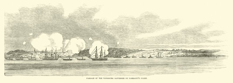 Passasje av Vicksburg-batteriene av Farraguts flåte, juni 1862 av American School