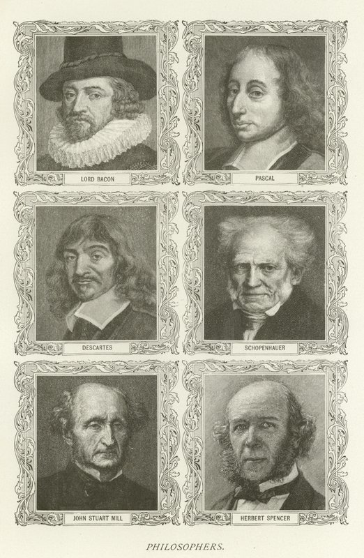 Filosofer, Lord Bacon, Pascal, Descartes, Schopenhauer, John Stuart Mill, Herbert Spencer av American School