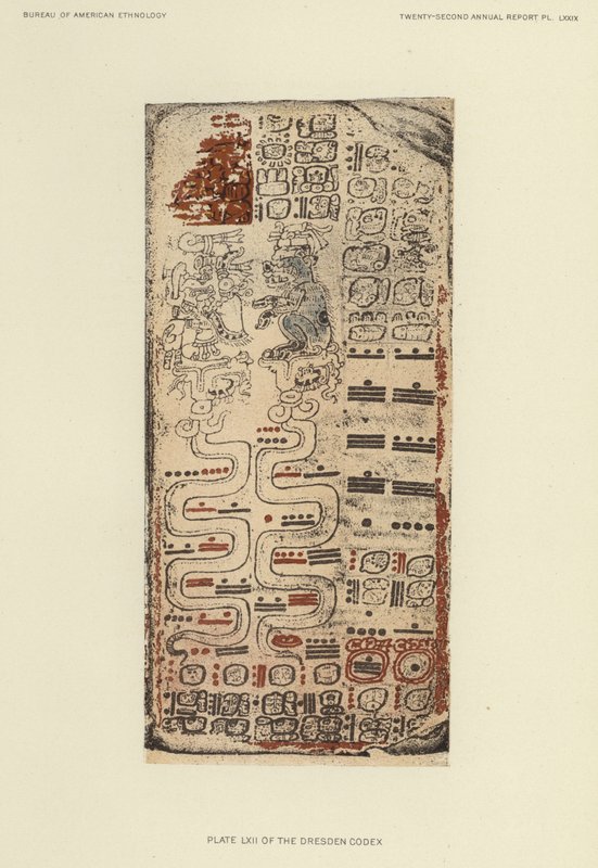 Tavle LXII av Dresden Codex (fargelitografi) av American School