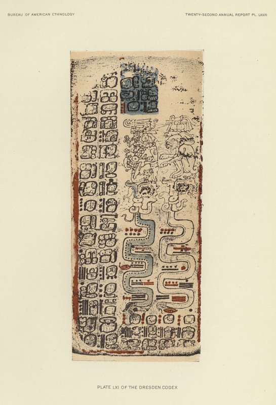 Tavle LXI av Dresden Codex (fargelitografi) av American School