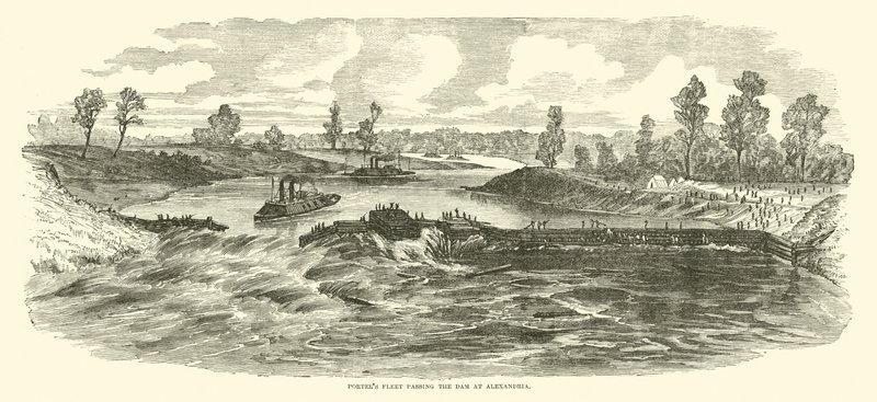 Portørers flåte passerte demningen ved Alexandria, mai 1864 av American School