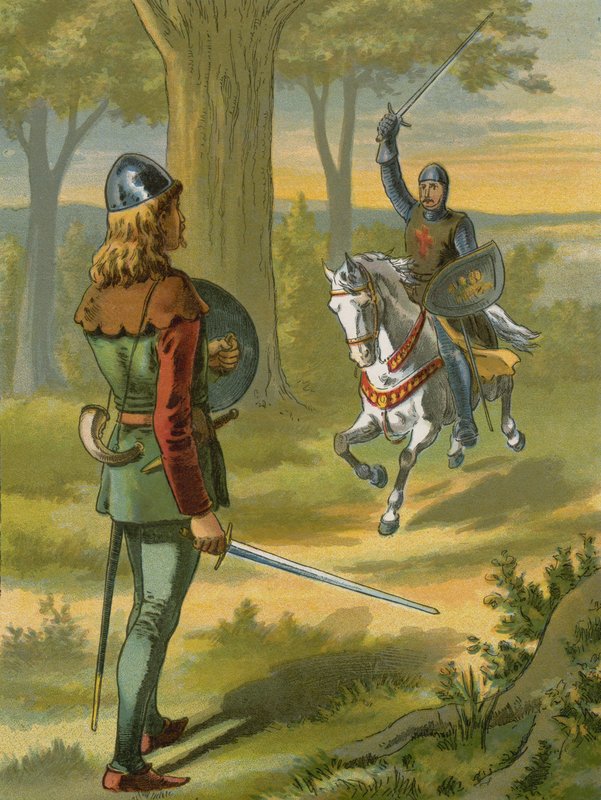 Robin Hood stopper ridderen i svart rustning av American School