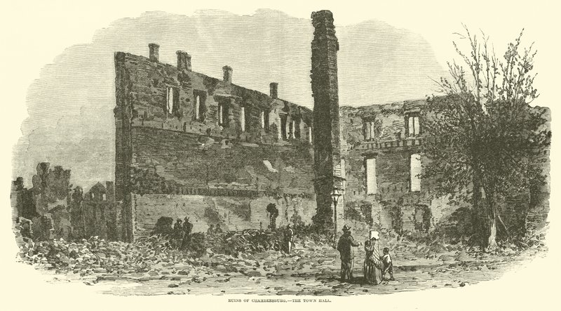 Ruinene av Chambersburg, rådhuset, september 1864 av American School