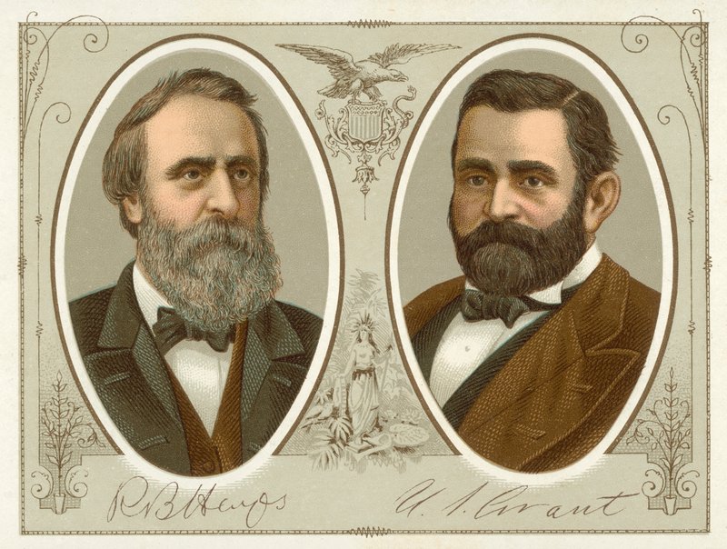 Rutherford B Hayes, Ulysses S Grant (chromolitho) av American School