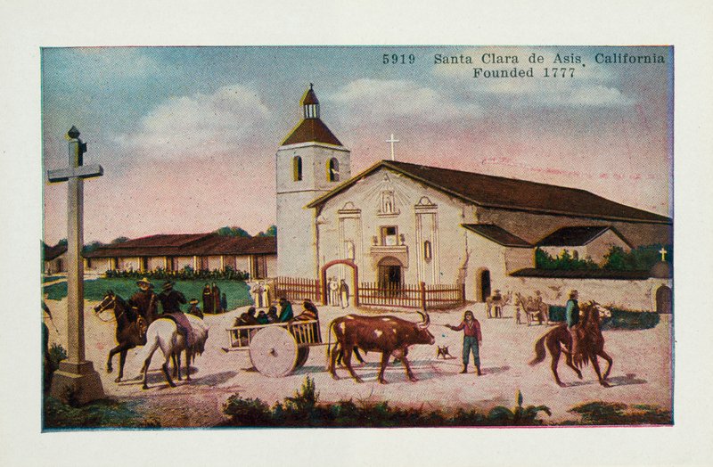 Santa Clara de Asis, California, grunnlagt 1777 (farge litho) av American School