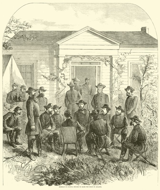 Sherman i rådet bestemmer seg for å heve beleiringen av Atlanta, juli 1864 av American School
