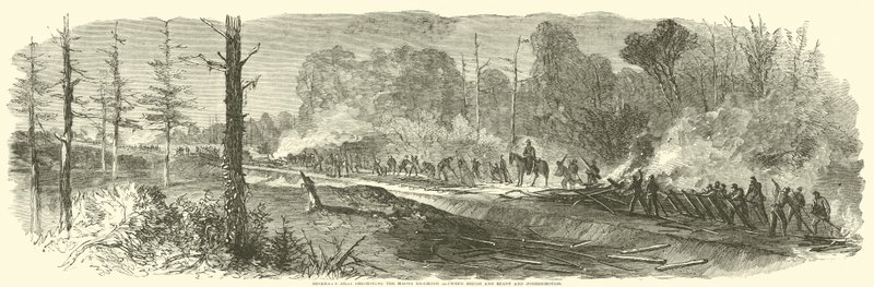 Shermans hær ødelegger Macon Railroad mellom Rough and Ready og Jonesborough, august 1864 av American School