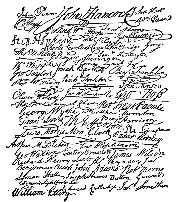 Signaturer til uavhengighetserklæringen (gravering) av American School