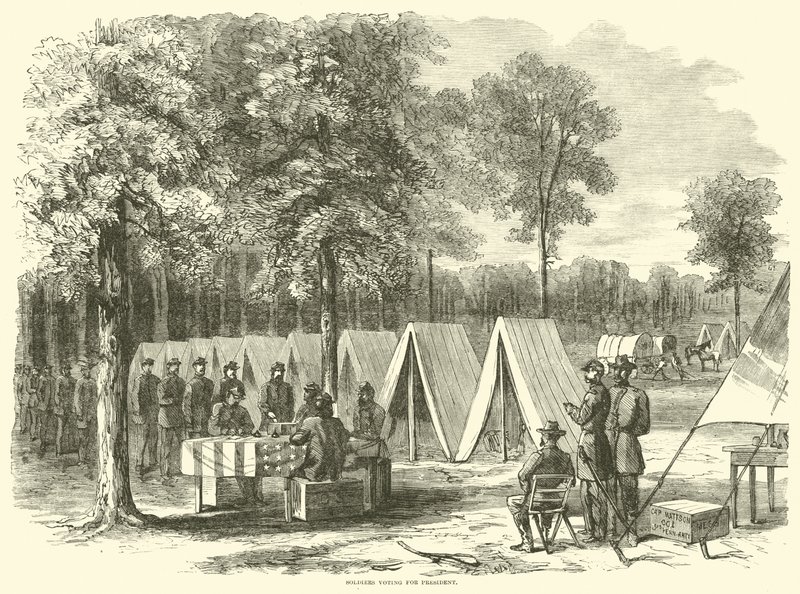Soldater som stemmer for president, september 1864 av American School