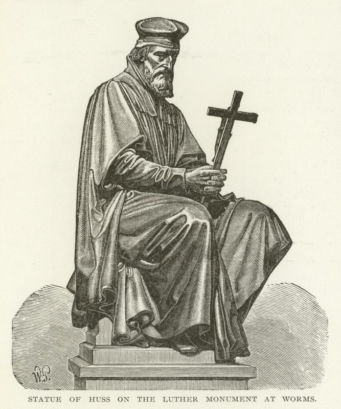 Statue av Huss på Luthermonumentet i Worms av American School