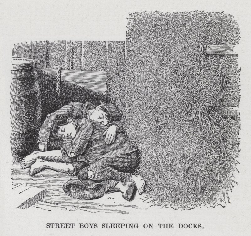 Street Boys sover på havnen (litho) av American School