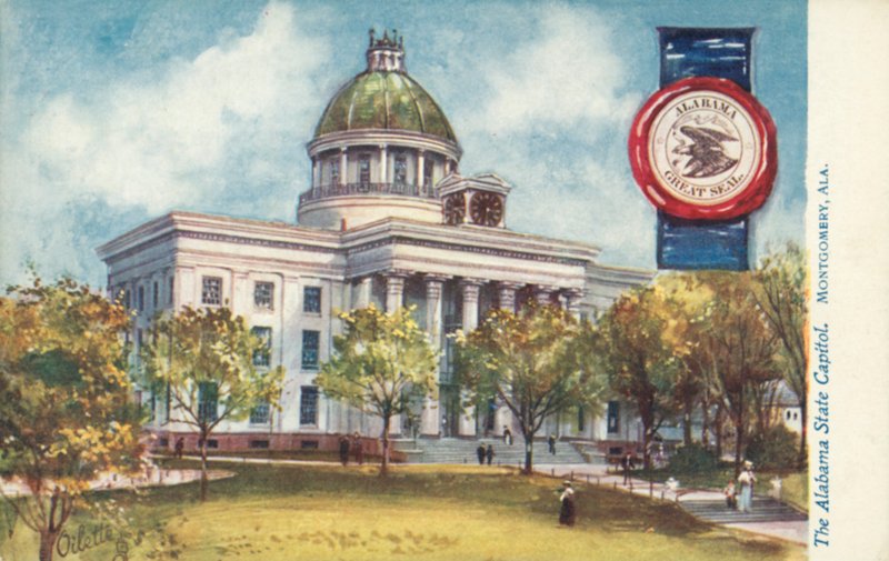 Alabama State Capitol, Montgomery, Alabama (fargelitografi) av American School