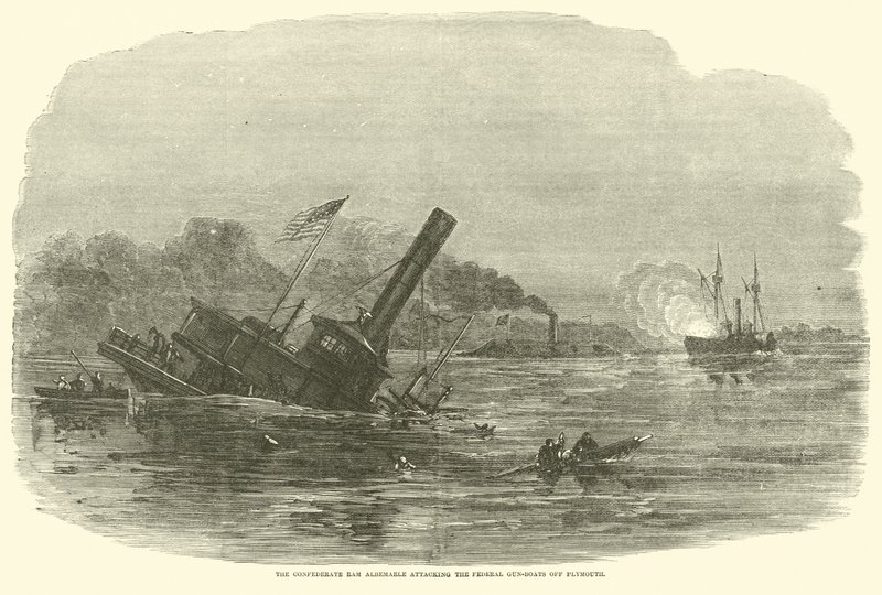 Den konfødererte Ram Albemarle angrep de føderale kanonbåtene utenfor Plymouth, oktober 1864 av American School