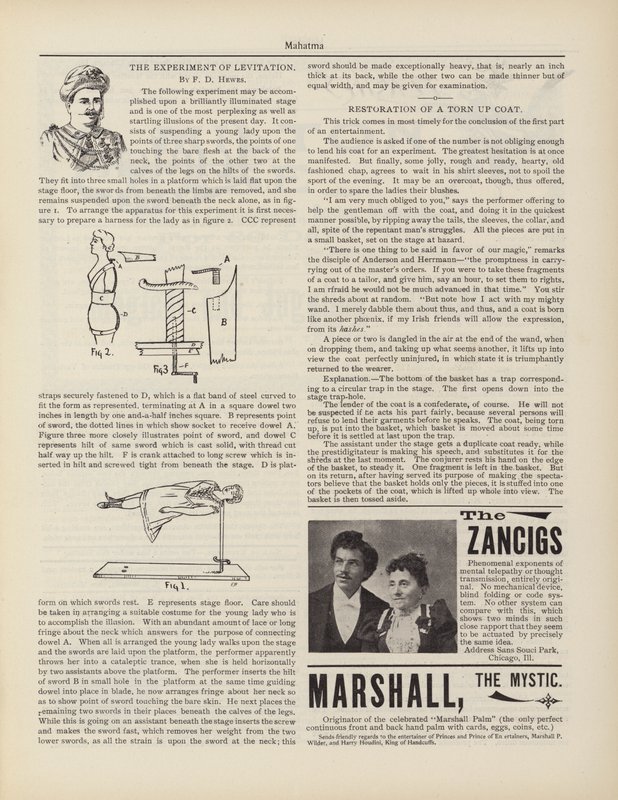 The Experiment Of Levitation, F D Hewes, Annonser av American School