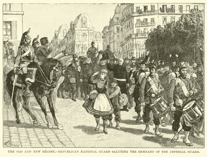 Det gamle og nye regimet, den republikanske nasjonalgarden som hilser resten av den keiserlige garde av American School