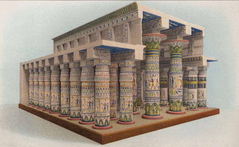 Karnak-tempelet, Egypt (fargelitografi) av American School