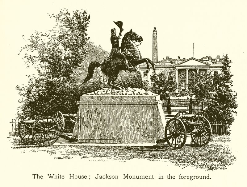 Det hvite hus; Jackson-monumentet i forgrunnen av American School