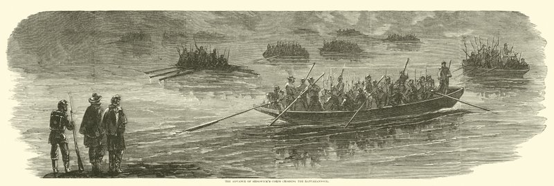 Fremrykningen av Sedgwicks korps som krysser Rappahannock, april 1863 av American School