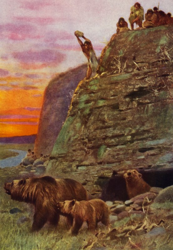 Hjernens kamp mot råstyrke (farge litho) av American School