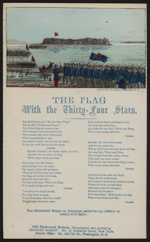 Flagget med de trettifire stjernene (farget gravering) av American School