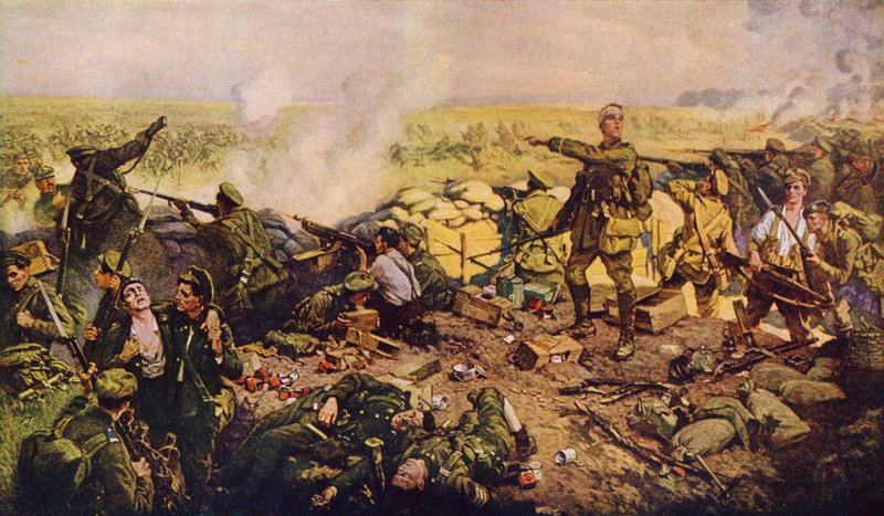 De ukuelige kanadierne i det berømte slaget ved Ypres (fargelitografi) av American School