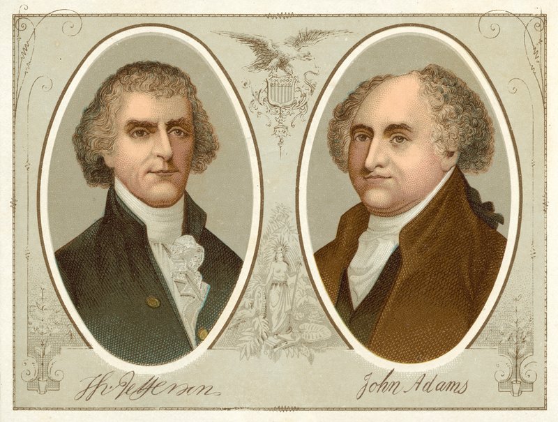 Thomas Jefferson, John Adams (chromolitho) av American School
