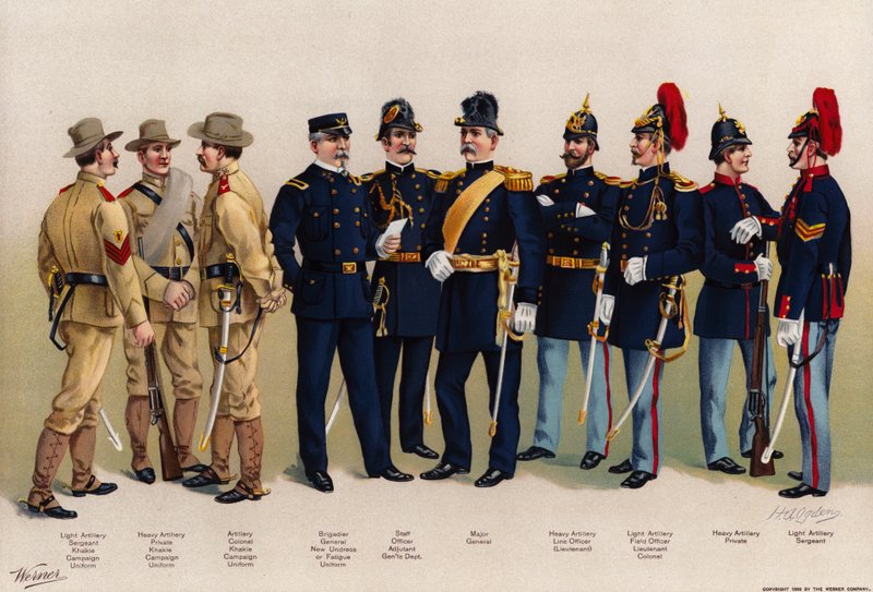 US Army, uniformer, 7 artilleri, 3 offisererfigurer av American School