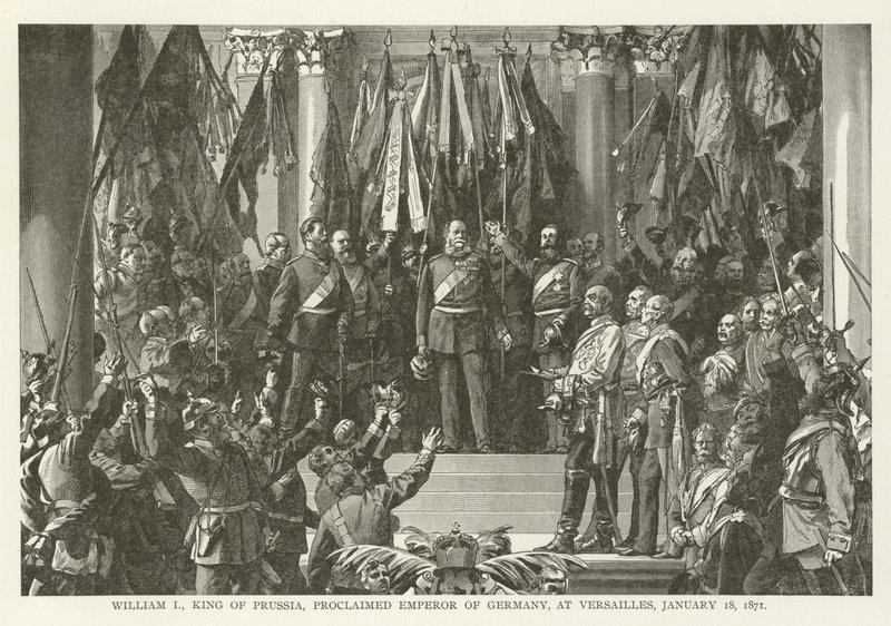 Vilhelm I, konge av Preussen, utropt til keiser av Tyskland, i Versailles, 18. januar 1871 av American School